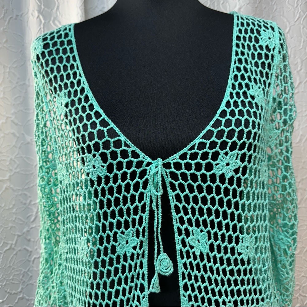 INDIA BOUTIQUE-Women's Aqua Crochet Swim Cover-Up (1Size) 💯Cotton❣️ - Picture 2 of 10